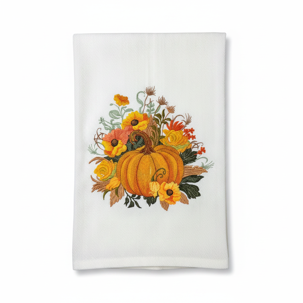 Fall Floral Pumpkin Embroidered Towels