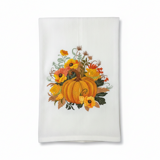 Fall Floral Pumpkin Embroidered Towels
