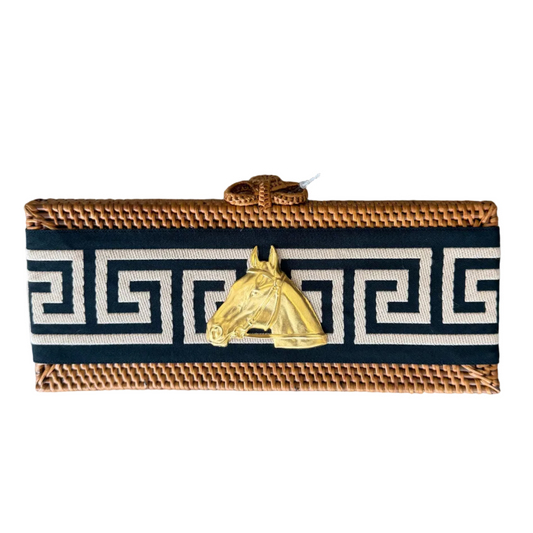 Colette Clutch - Black Greek Key w/ Horsehead