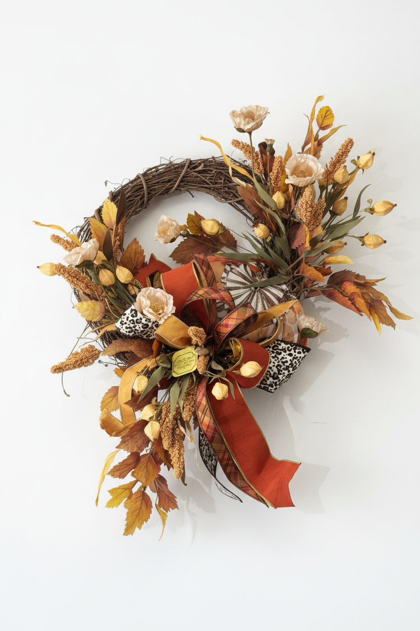 Fall Wreath - Cheetah Ribbon