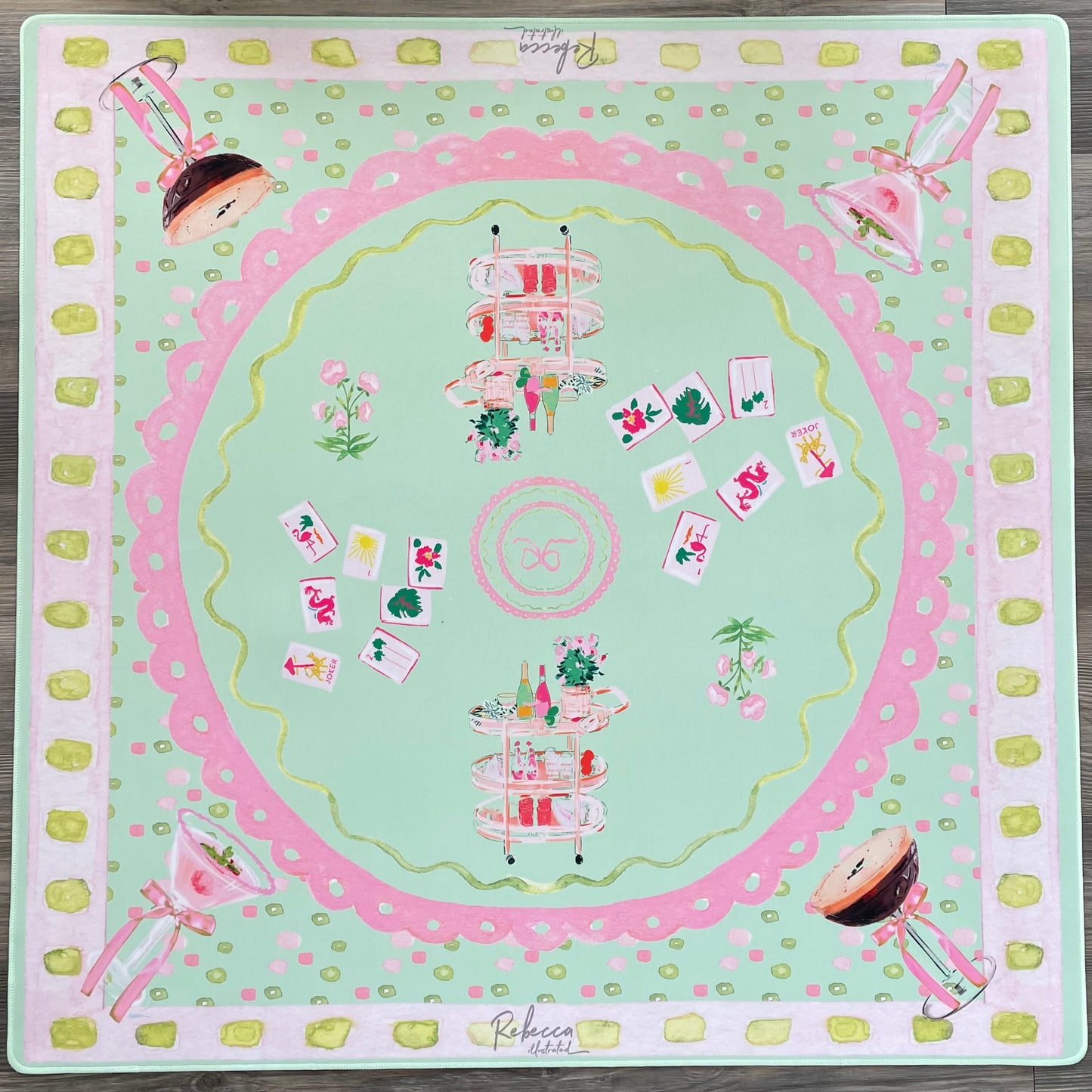 Rebecca Illustrated Mahjong Mat - Girly Bar Cart