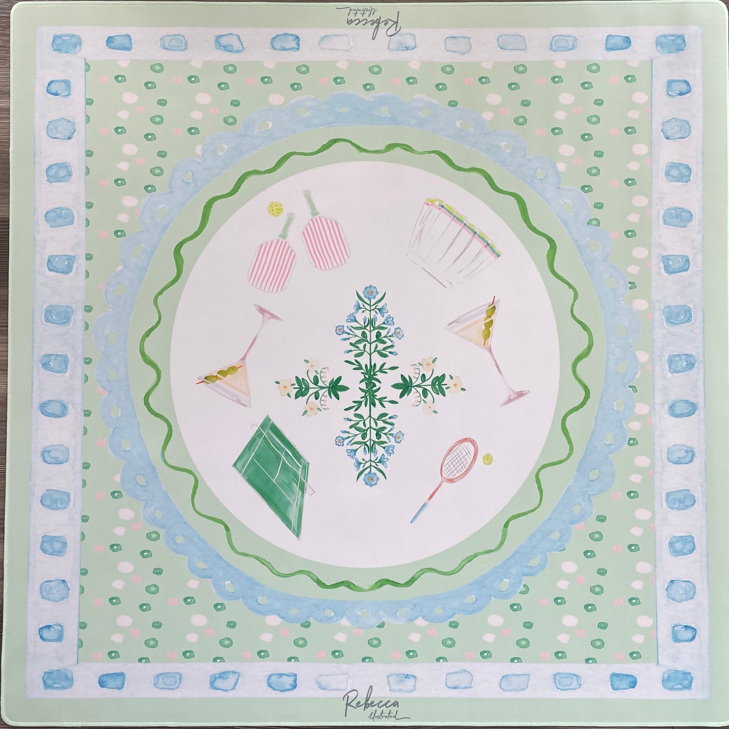 Rebecca Illustrated Mahjong Mat - Pickle Ball