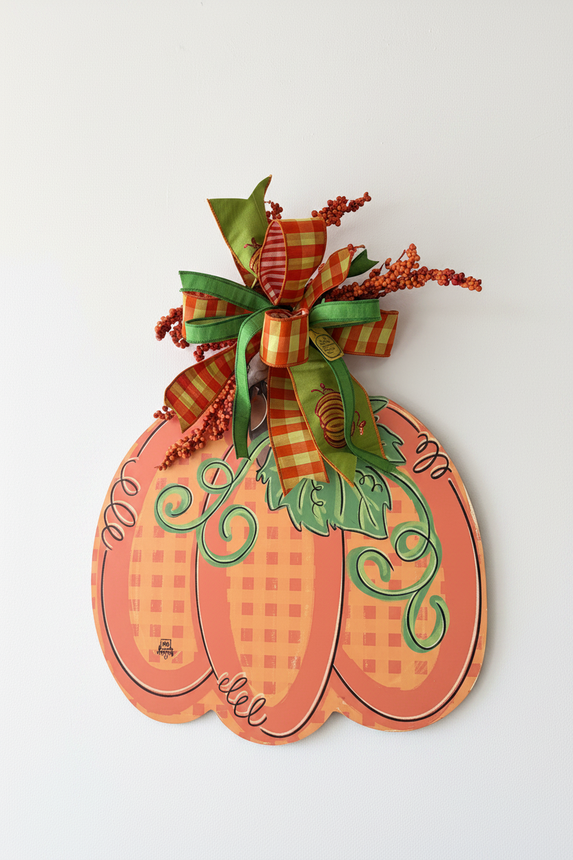 Pumpkin Door Hanger - Orange & Green