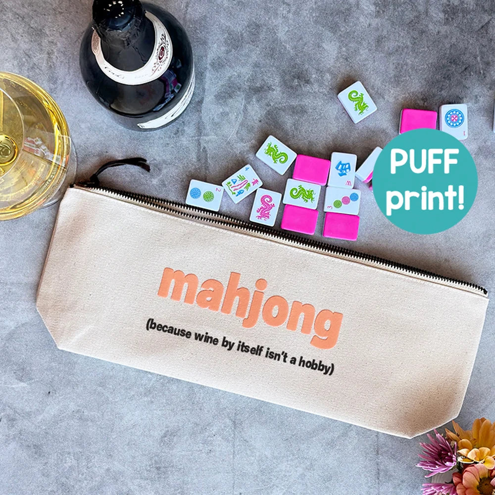 Mahjong Tile Bag - Funny Canvas Zip Pouch for Mahj Players