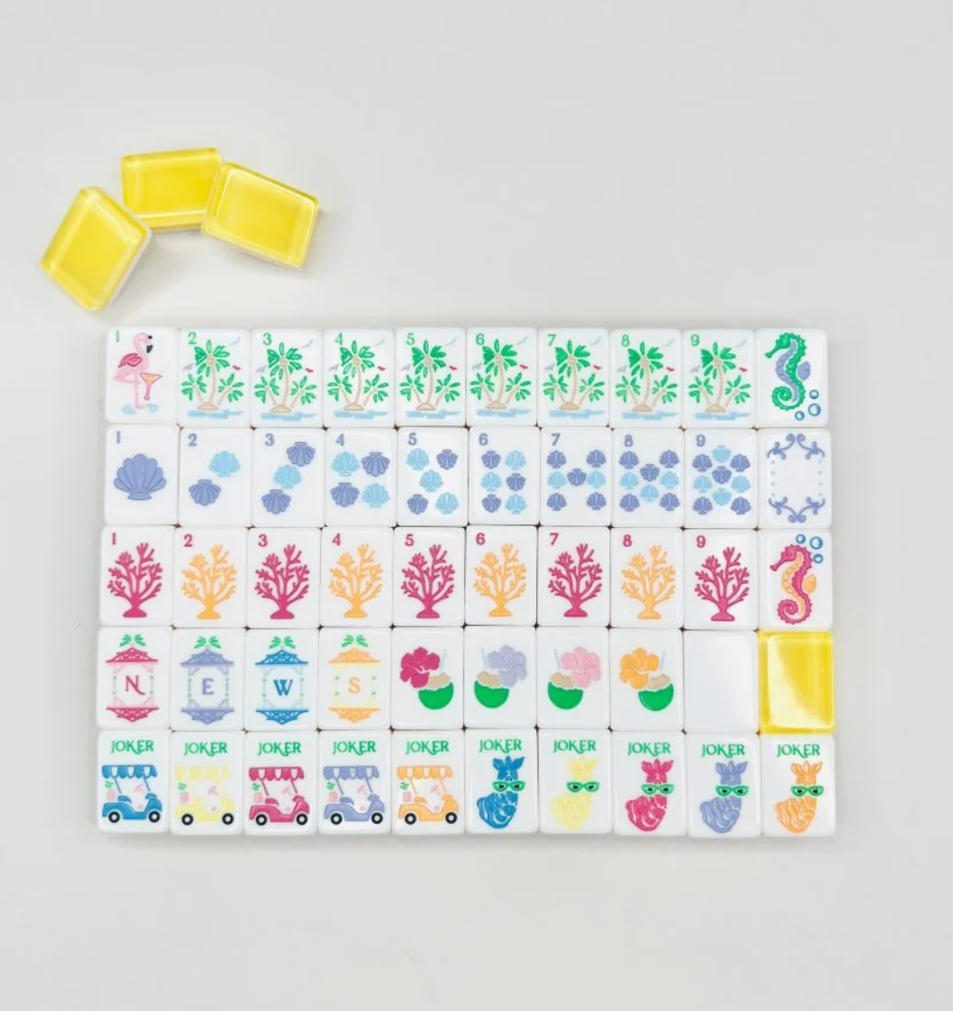 Mahjong Palm Royal Lemon Tile Collection w/Shufflers & Mat