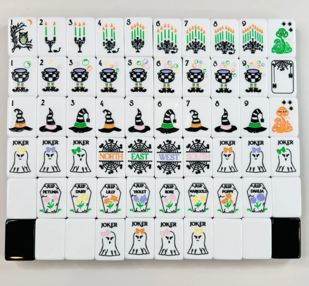 Halloween Mahjong Tile Set with Shufflers - Black Hocus Pocus