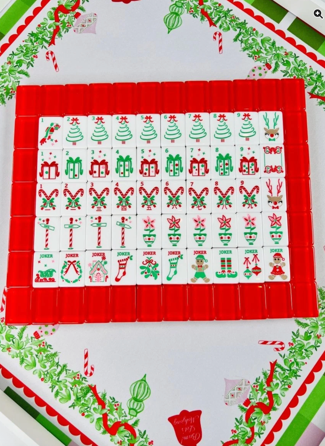 Holly Jolly Mahjong Tile Set with Shufflers - Red