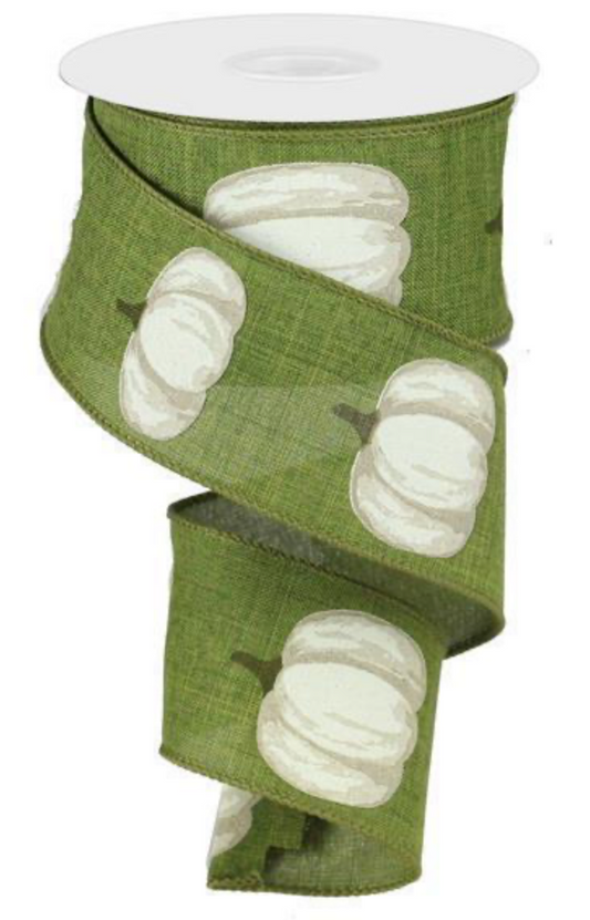 Online-Ribbon  2.5"x10yd White Pumpkin on Green