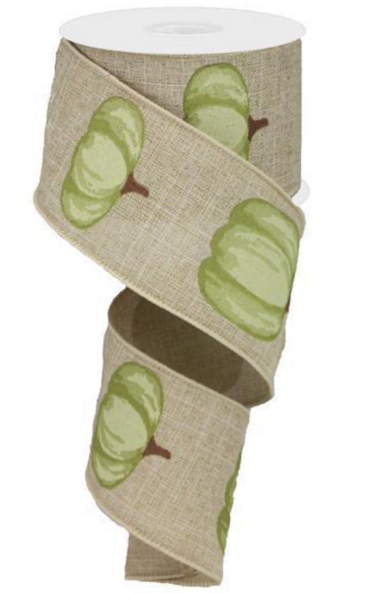 Online-Ribbon 2.5"x10yd Green Pumpkin on Tan