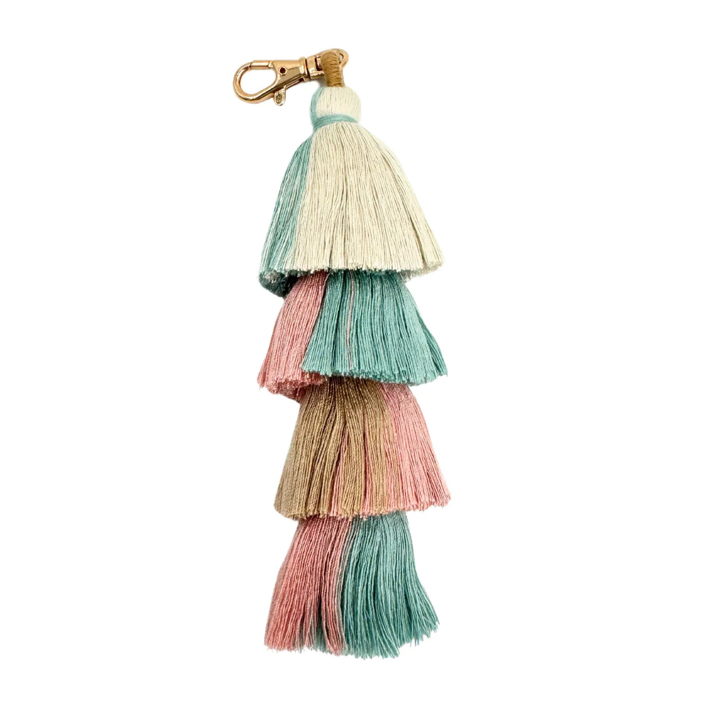 Mahjong Tassel 4 Layer Pink/Green/Tan