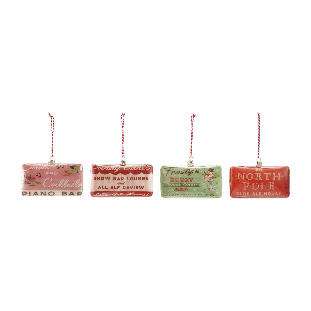Glass holiday bar sign Christmas ornament 