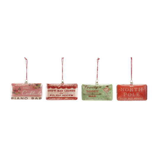 Glass holiday bar sign Christmas ornament 