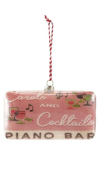 Glass Sign Ornament with Holiday Bar Name - 4 Styles
