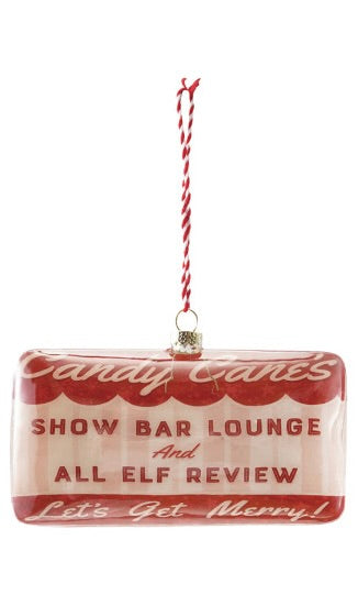 Glass Sign Ornament with Holiday Bar Name - 4 Styles