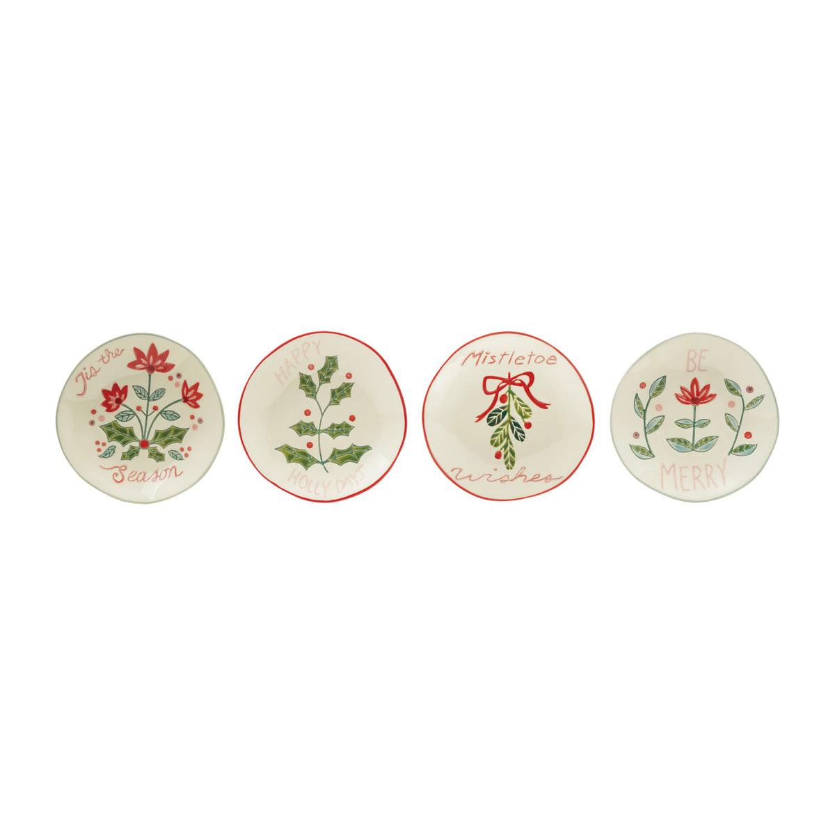 Stoneware plate with wax relief holiday botanicals 