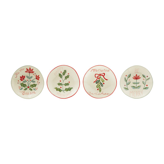 Stoneware plate with wax relief holiday botanicals 