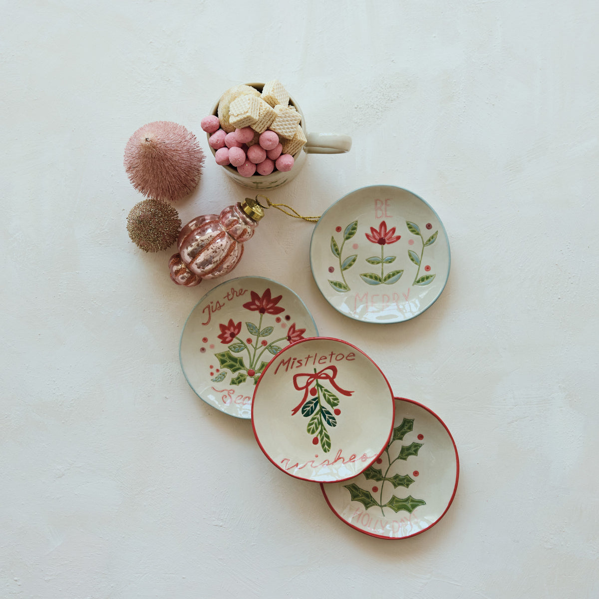 Stoneware Plate with Wax Relief Holiday Botanicals - 4 Styles