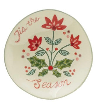 Stoneware Plate with Wax Relief Holiday Botanicals - 4 Styles