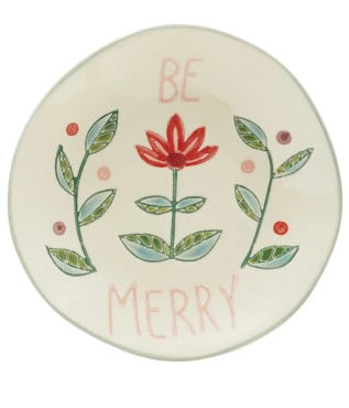 Stoneware Plate with Wax Relief Holiday Botanicals - 4 Styles