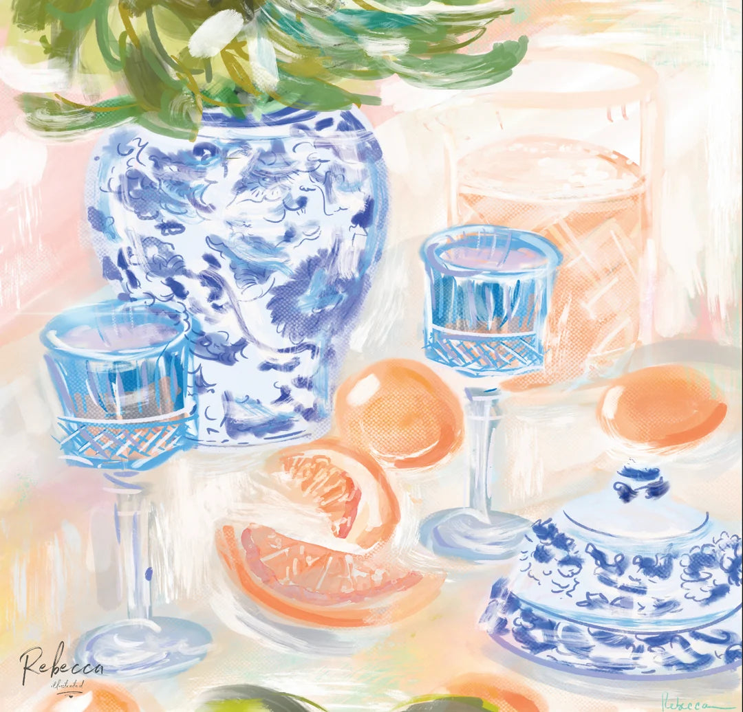 Rebecca Illustrated Mahjong Mat - Chinoiserie & Citrus