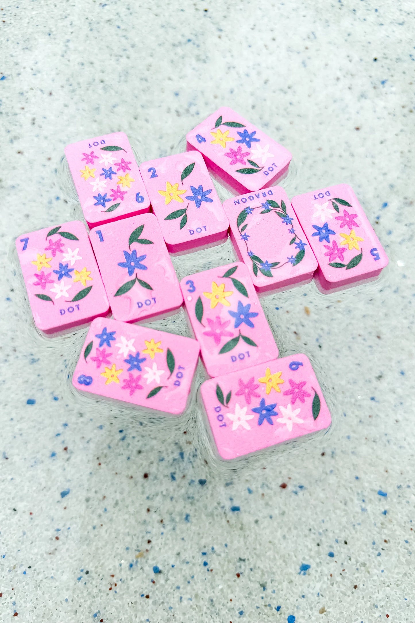 Floating Mahjong Tiles in Floral Pink