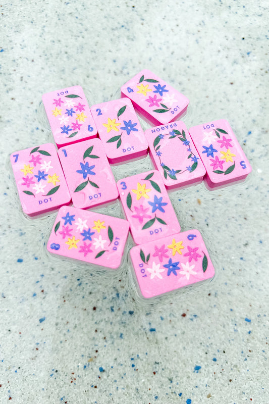 Floating Mahjong Tiles in Floral Pink