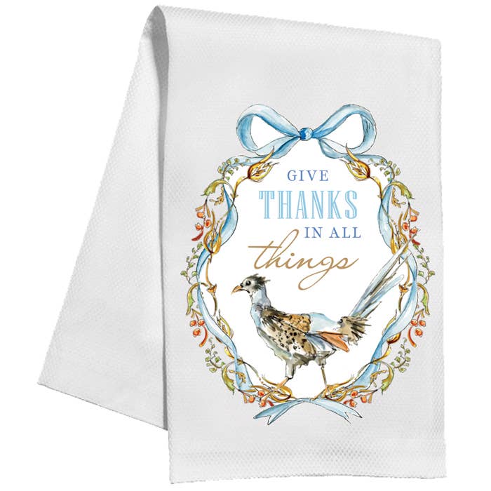 Kitchen Towel - Handpainted Give Thanks Fall Pheasant