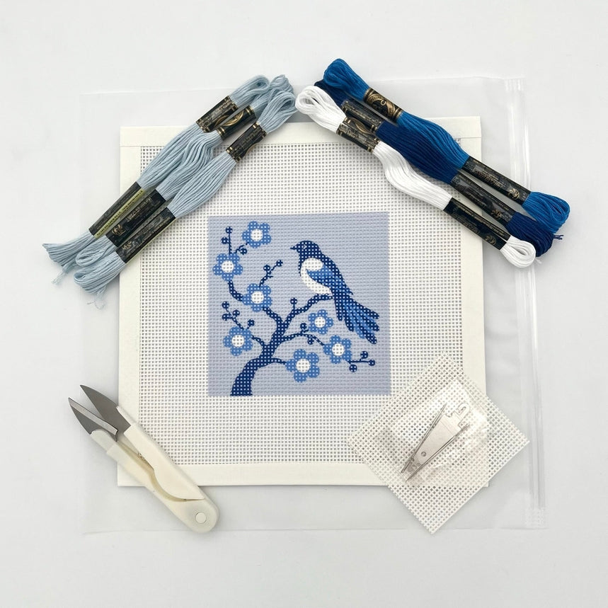 Magpie on Blossom (Chinoiserie) Needlepoint Kit
