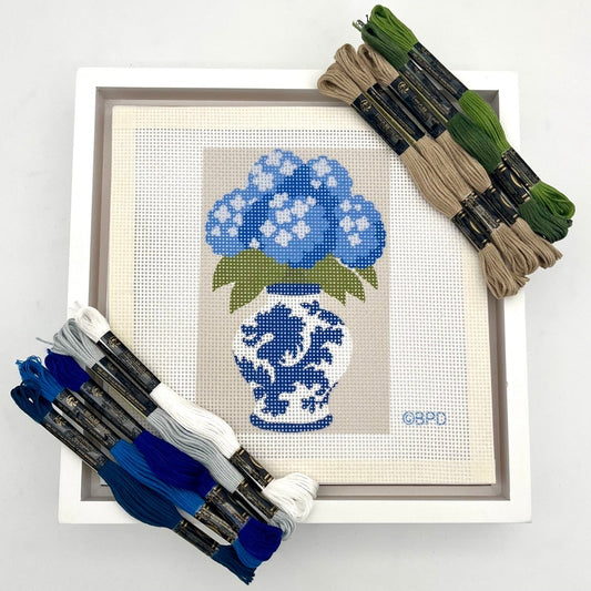 Blue Toile Vase with Flowers (Chinoiserie) Needlepoint Kit