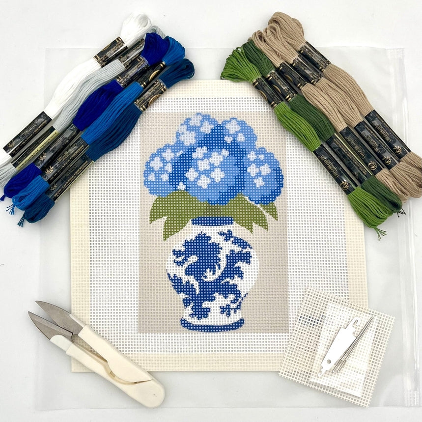 Blue Toile Vase with Flowers (Chinoiserie) Needlepoint Kit