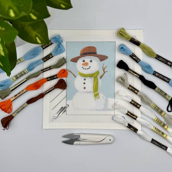 Snowman with Green Scarf Needlepoint Kit