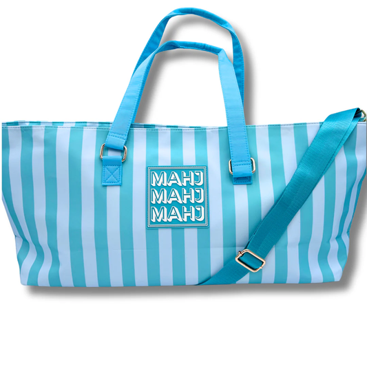 Mahjong Tote Bag - Stripes - Green & Blue