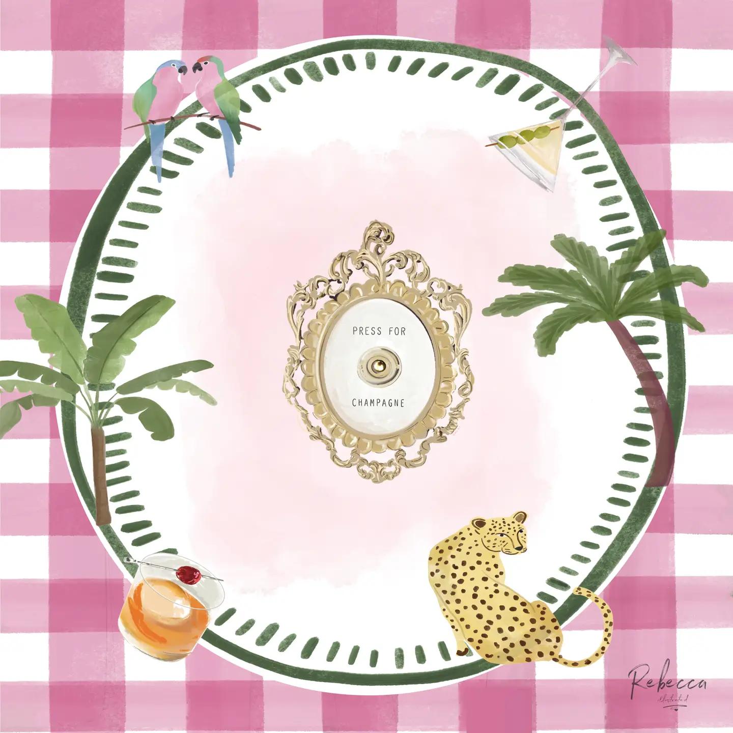 Rebecca Illustrated Mahjong Mat - Pink Gingham