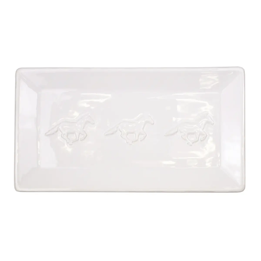 Horse Embossed Rectangle Platter White