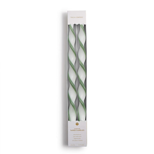 Green Ribbon Twist Taper Candles