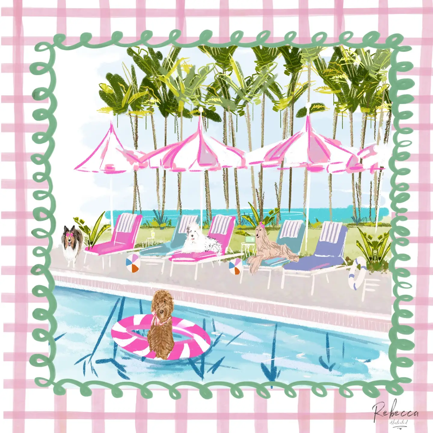 Rebecca Illustrated Mahjong Mat - Pool Pawty