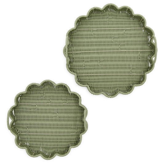Round Scalloped Tray Large Green