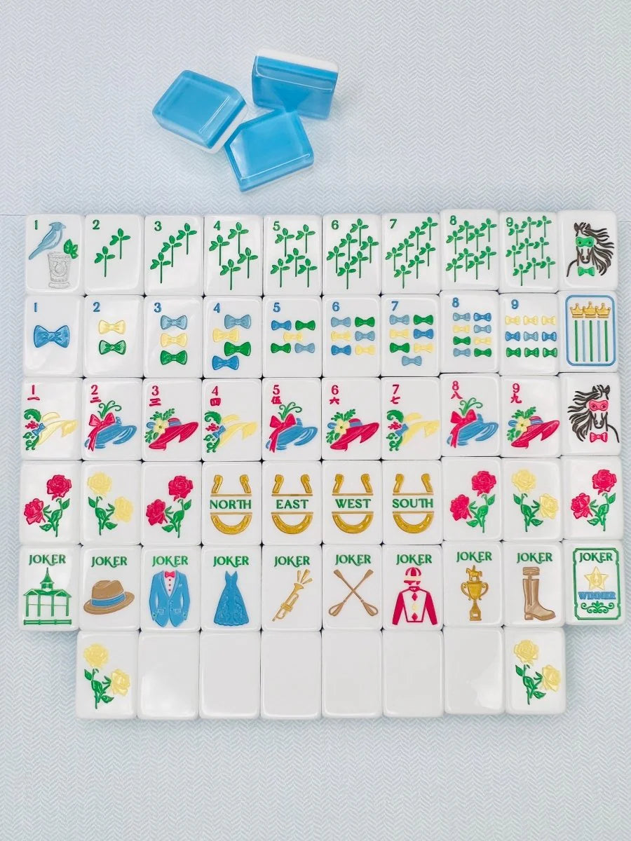 Mint & Roses Mahjong Tile Set with Matching Mat & Shufflers