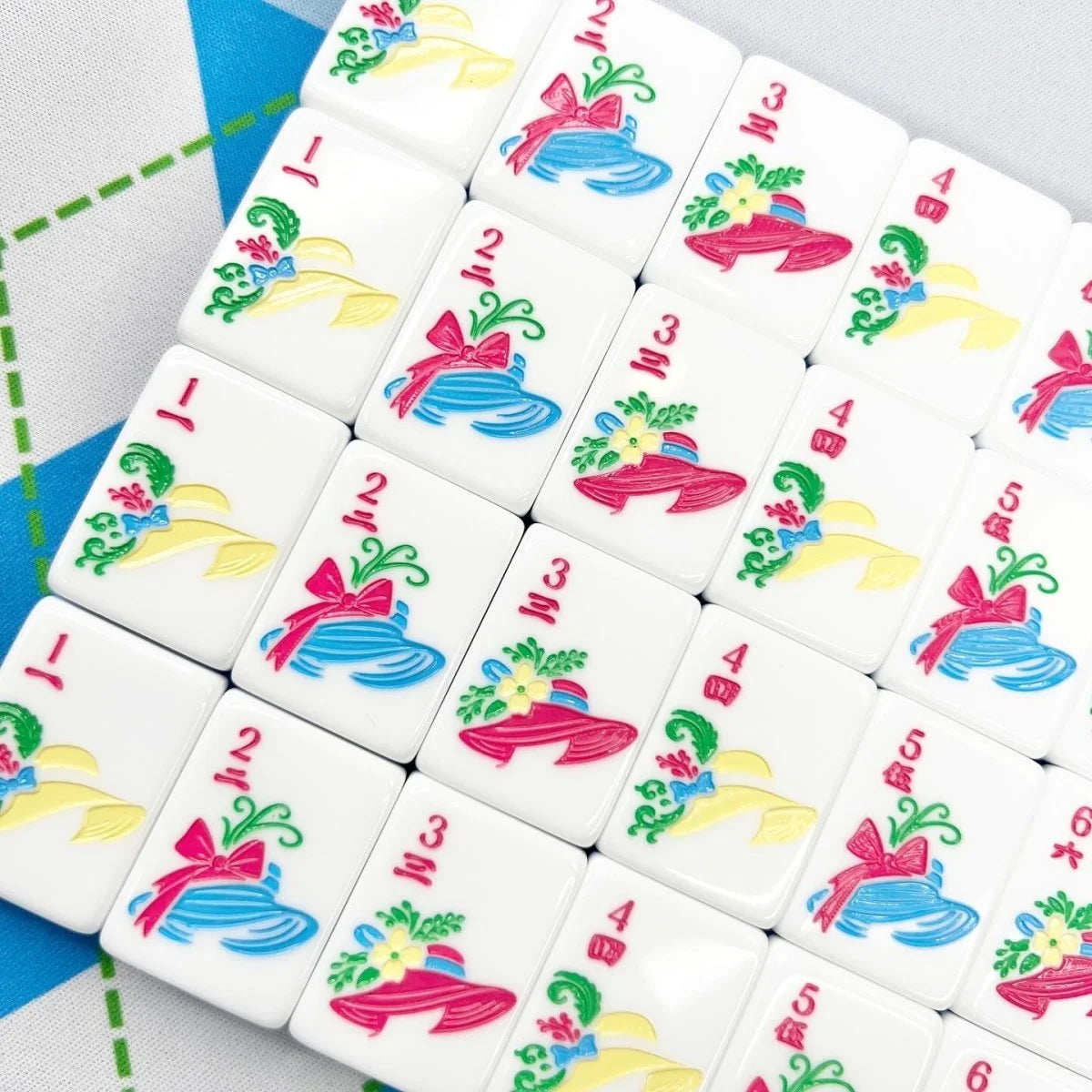 Mint & Roses Mahjong Tile Set with Matching Mat & Shufflers