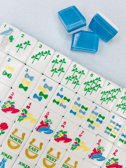 Mint & Roses Mahjong Tile Set with Matching Mat & Shufflers