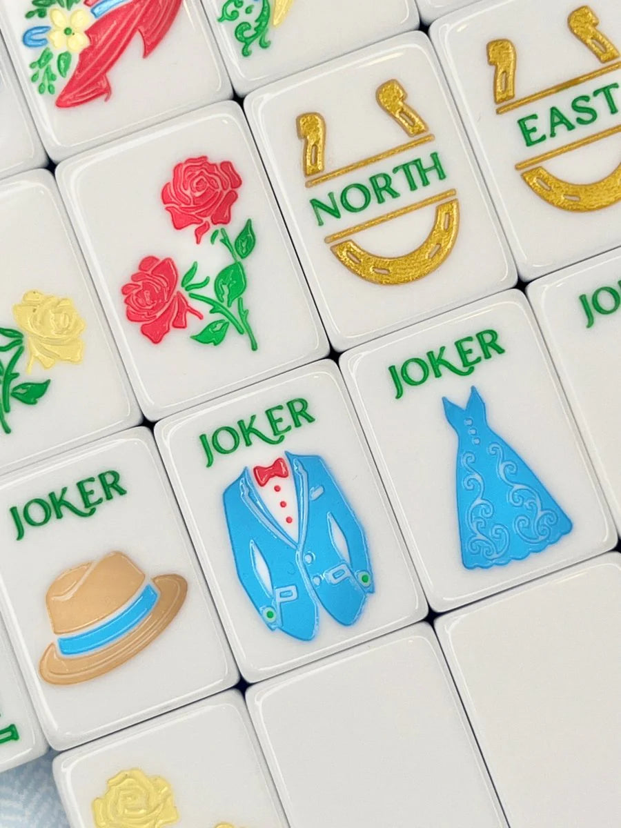 Mint & Roses Mahjong Tile Set with Matching Mat & Shufflers