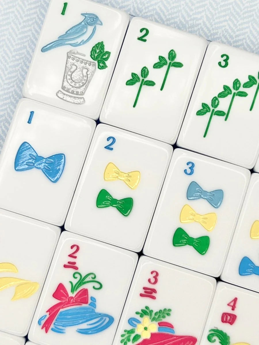 Mint & Roses Mahjong Tile Set with Matching Mat & Shufflers