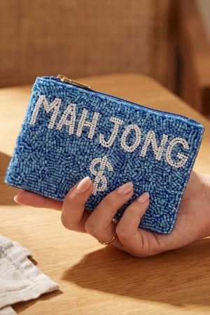 Fame Accessories Beaded Mahjong Coin Purse - Blue Mahjong