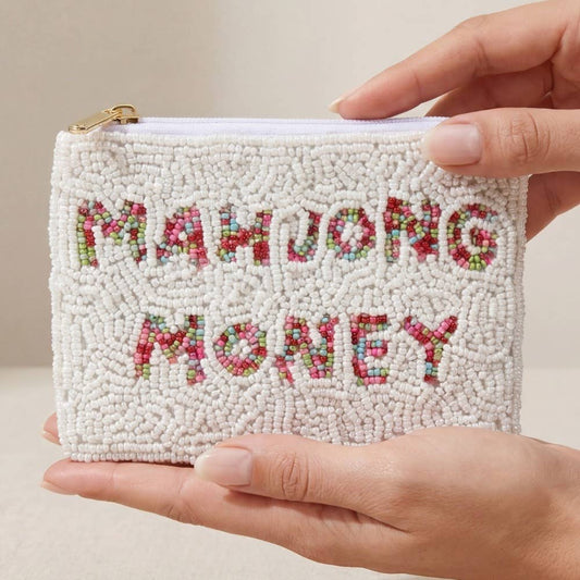 Fame Accessories Beaded Mahjong Coin Purse - Mahjong Money, White