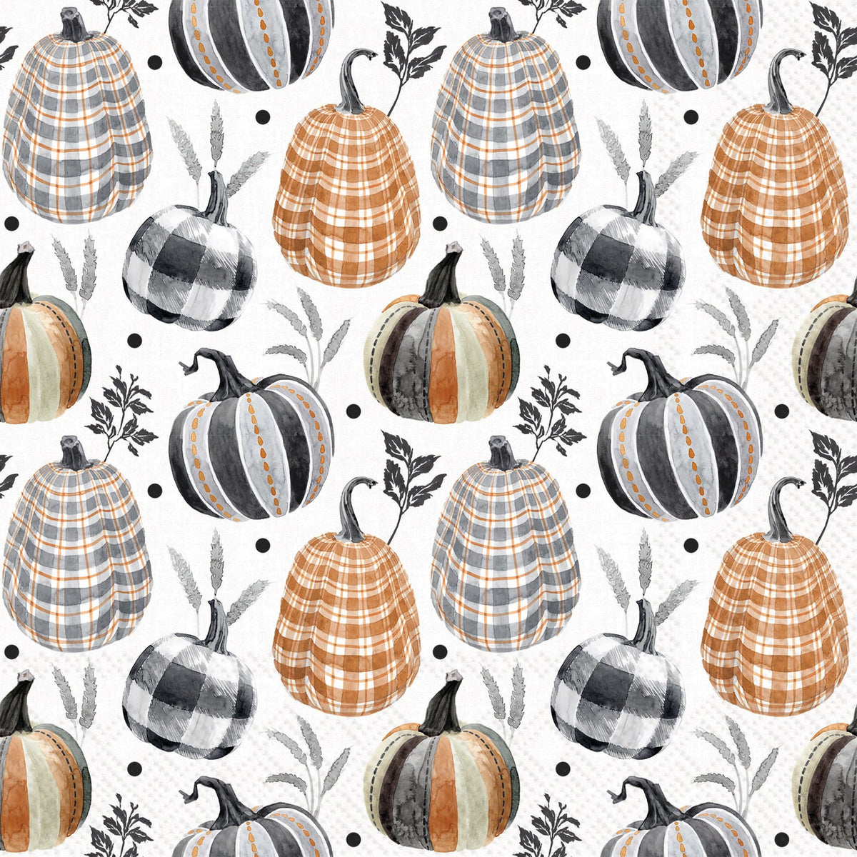 Napkins Cocktail, Pumpkins with Checks