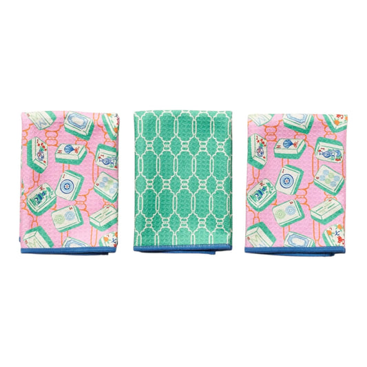 Mighty Mini Towel Reversible (Set of 3) - Mable Tan Mahjong Pink
