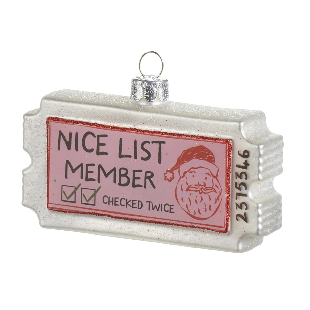 3.5 inch Nice List stub Christmas ornament 
