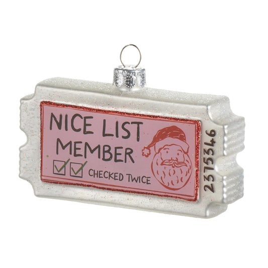 3.5 inch Nice List stub Christmas ornament 