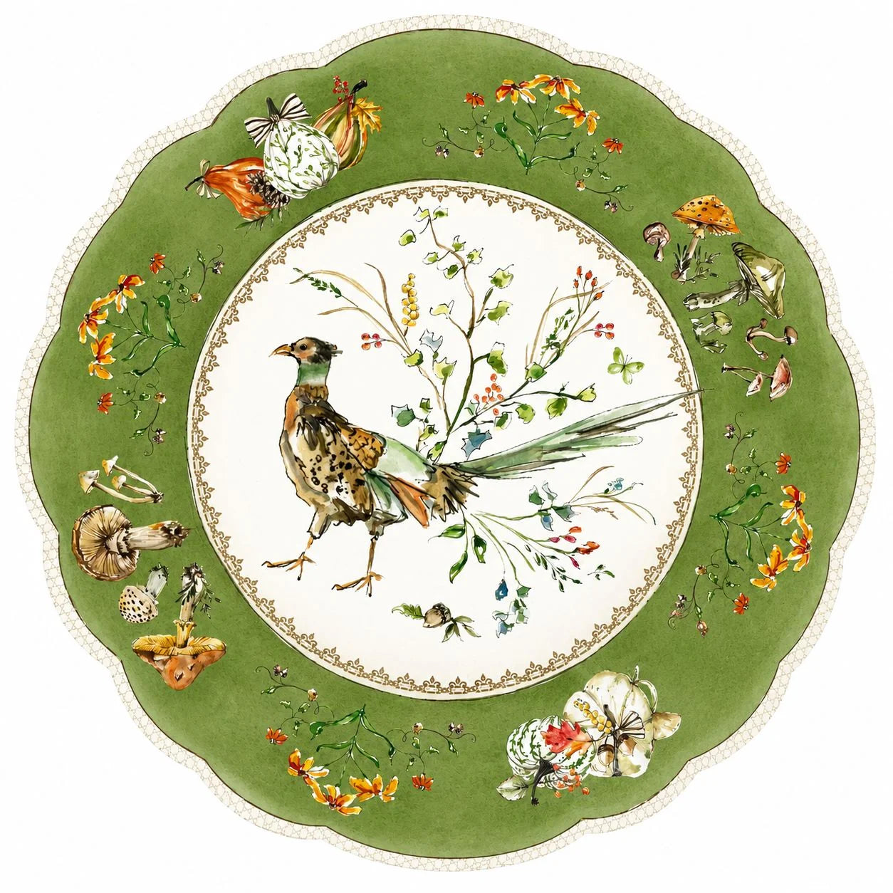 Posh Die - Cut Placemat - Handpainted Green Plate with Pheasant