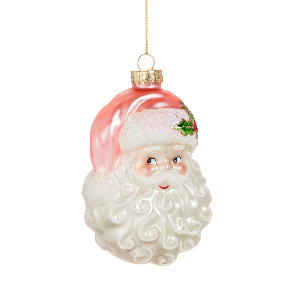  4 inch pink Santa head Christmas ornament
